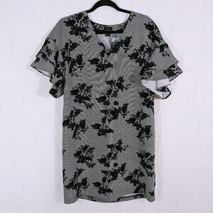 Worthington Black Floral Stripe Dress Size S